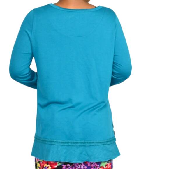 Soft Surroundings Callie Top Blue Turquoise Artsy Buttons Tunic Pullover Medium - Picture 2 of 13